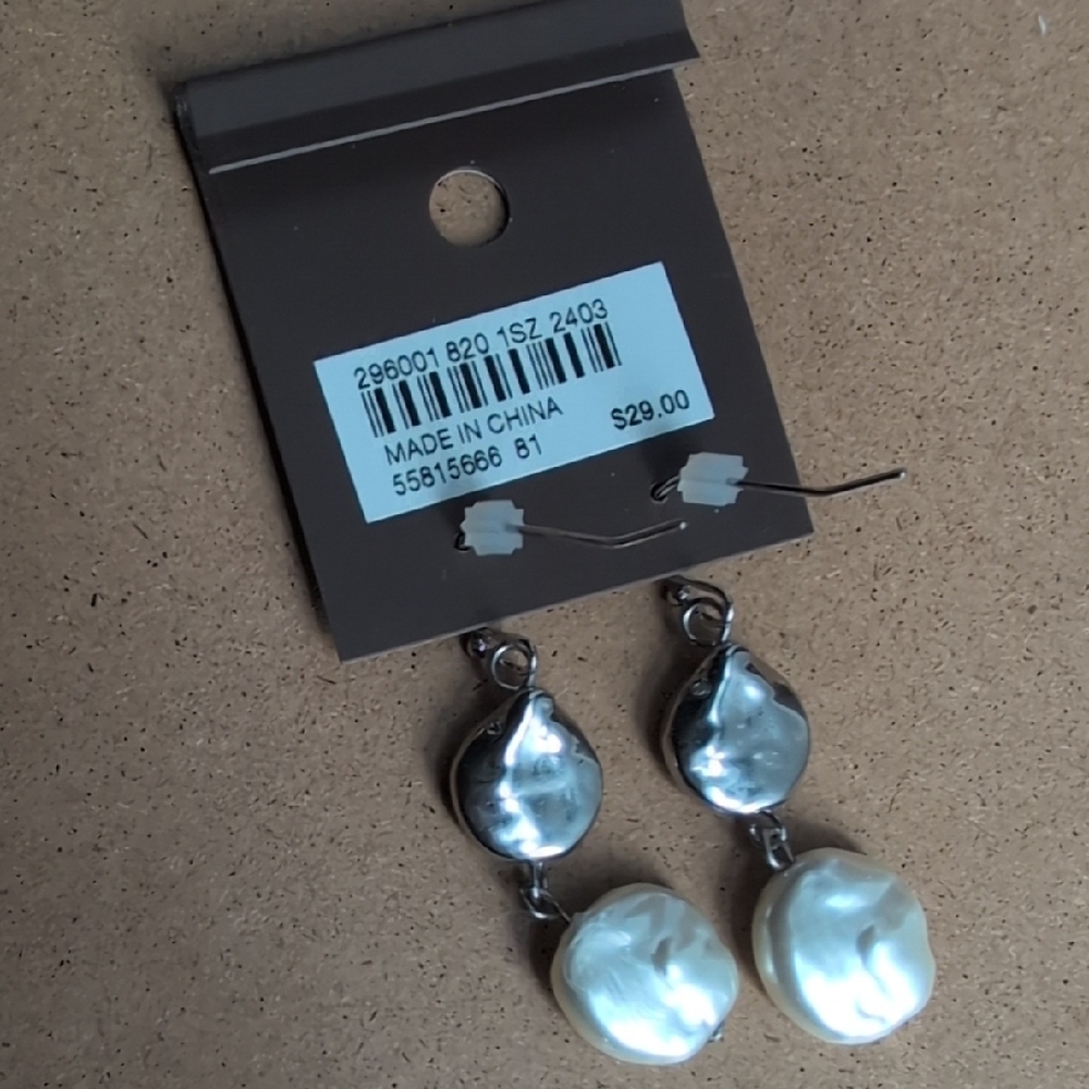 J. Jill Silver-Tone Earrings with White Shell Drops - Picture 5 of 6
